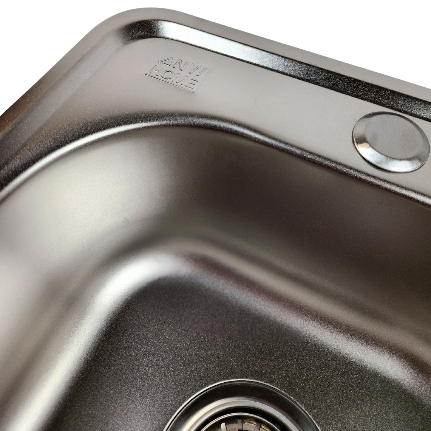 ANW HOME 38 x 38 cm Einzelbecken-Küchenspüle aus Edelstahl – Silber Satin, Aufsatzmontage, antibakteriell