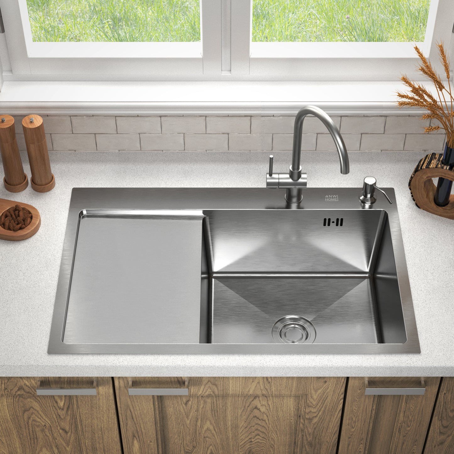 Zlew kuchenny ANW HOME Nano Silver – 78 x 50 x 21 cm, stal nierdzewna, montaż od góry, komplet