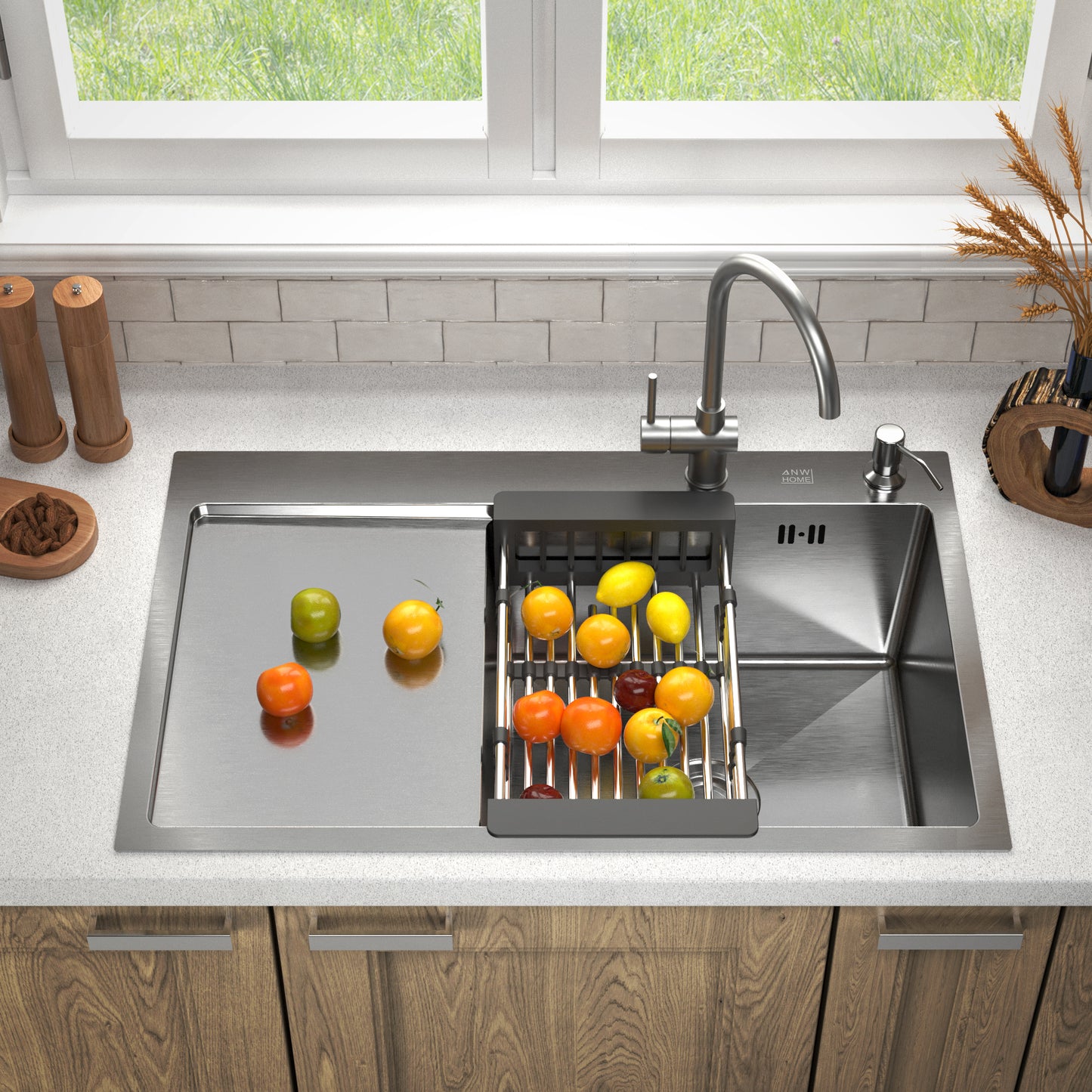 Zlew kuchenny ANW HOME Nano Silver – 78 x 50 x 21 cm, stal nierdzewna, montaż od góry, komplet