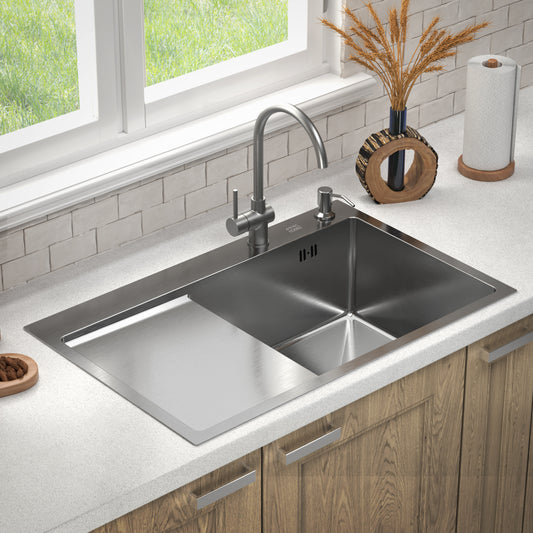 Zlew kuchenny ANW HOME Nano Silver – 78 x 50 x 21 cm, stal nierdzewna, montaż od góry, komplet