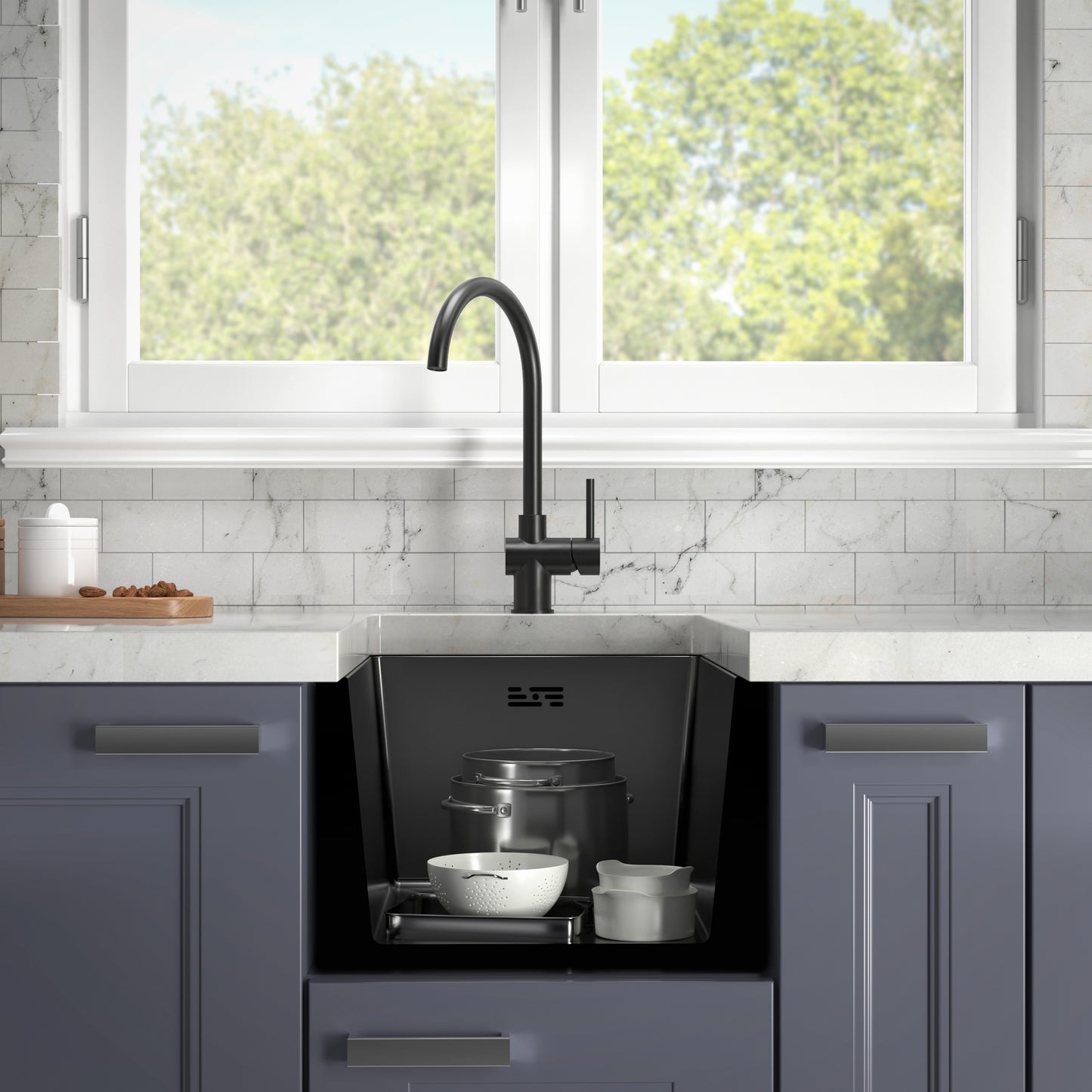 Vienkausa virtuves izlietne Graphite 37x45 + dozators, grozs