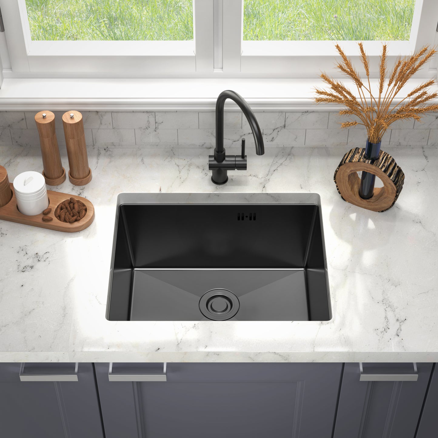 Steel Sink Graphite PVD Coating 54x44 cm with FREE Siphon