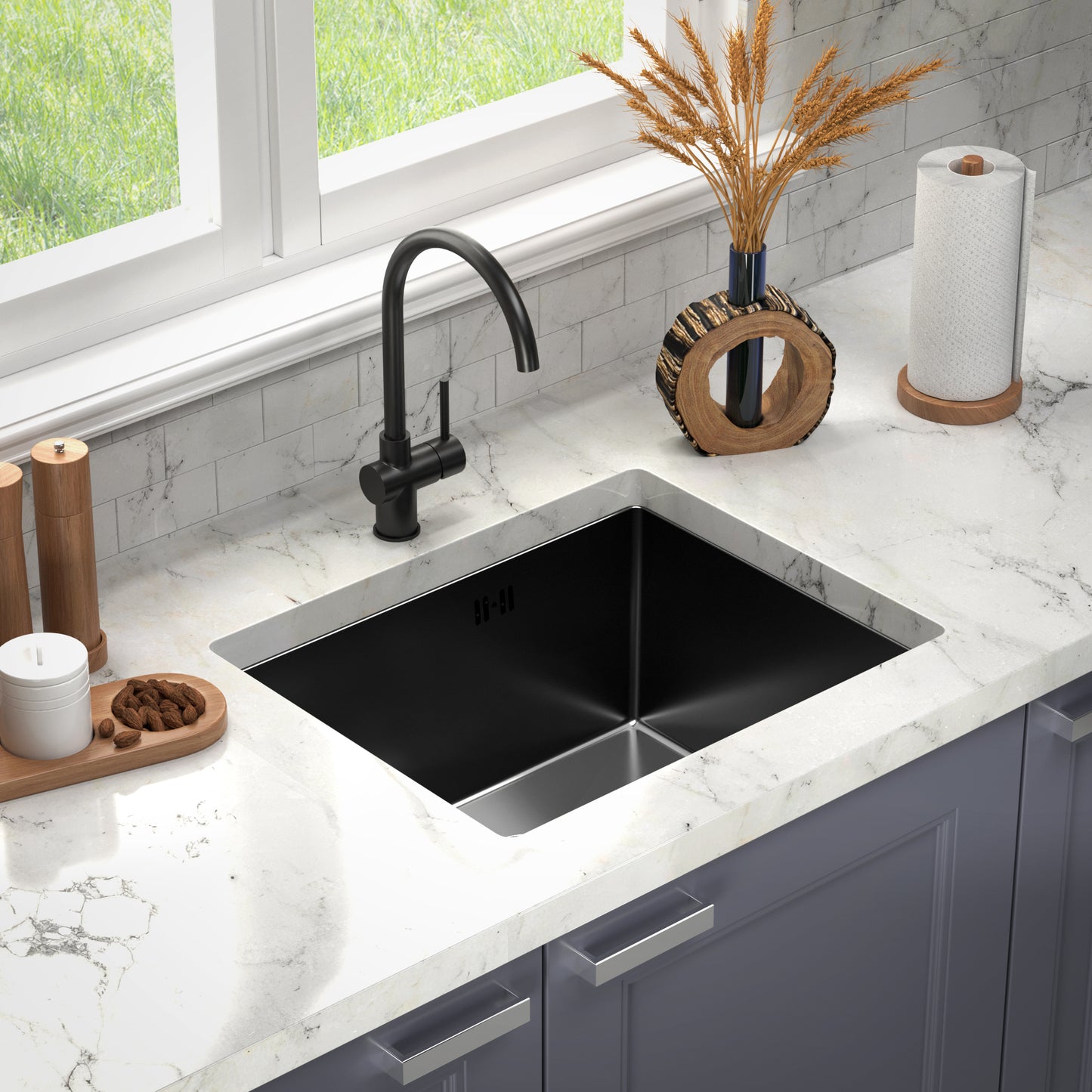 Steel Sink Graphite PVD Coating 54x44 cm with FREE Siphon