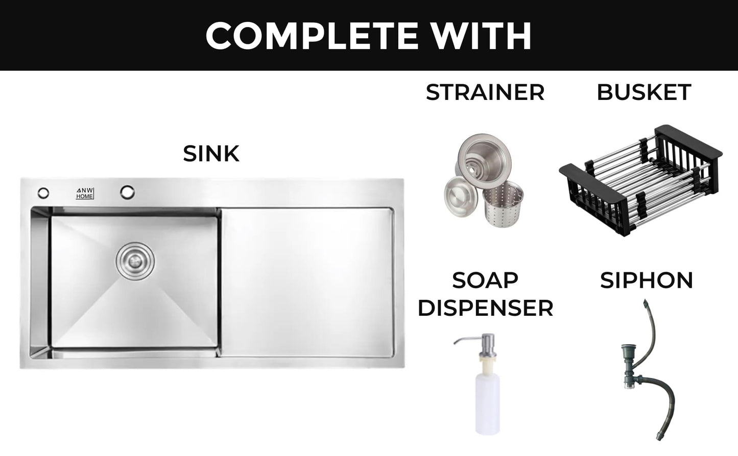 Zlew kuchenny ANW HOME Nano Silver ze stali nierdzewnej 78 x 50 cm – jednokomorowy, montowany od góry, głębokość 220 mm