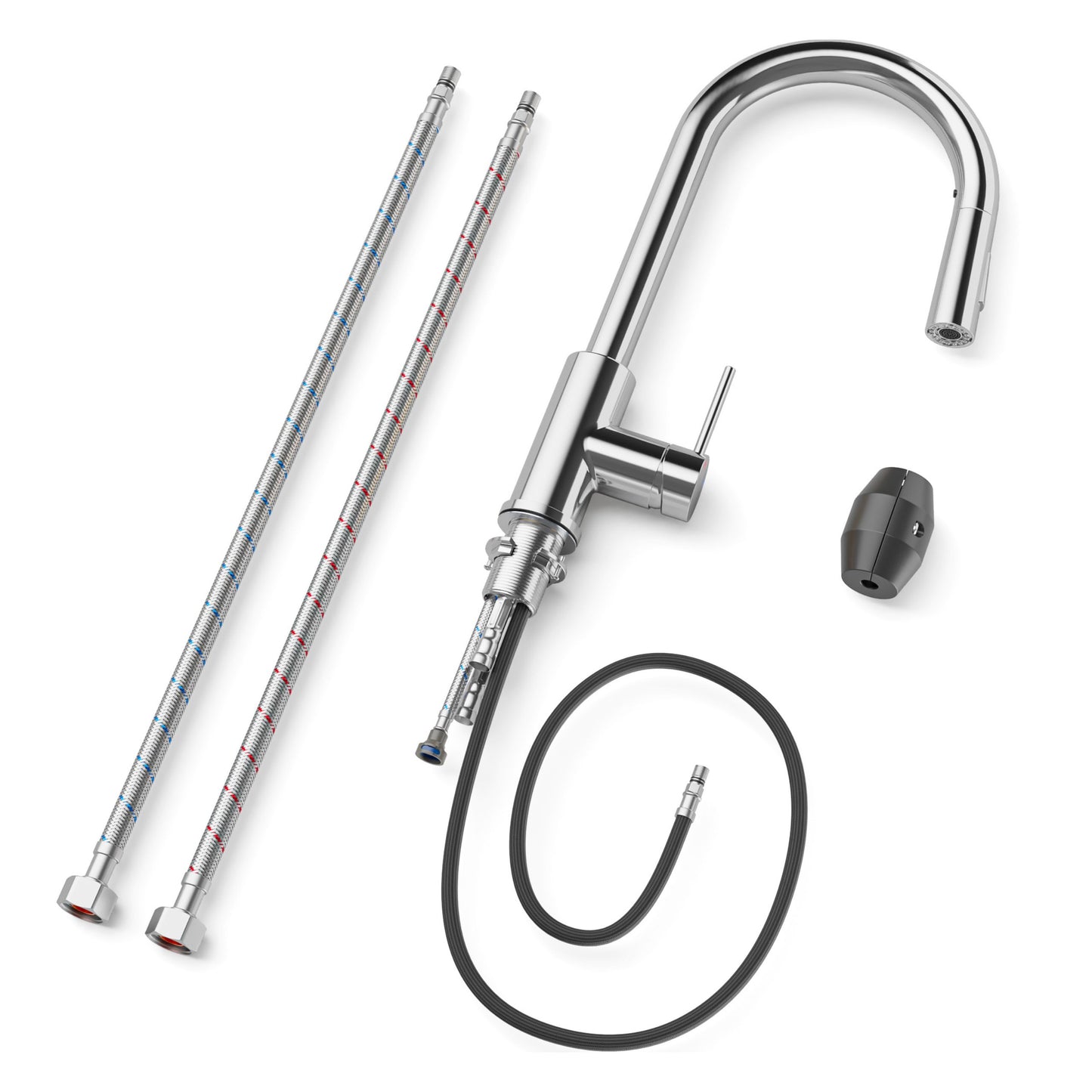 ANW HOME High-Arc Chrome Kitchen Faucet with Pull-Out Spout and 360° Rotation – 390 mm
