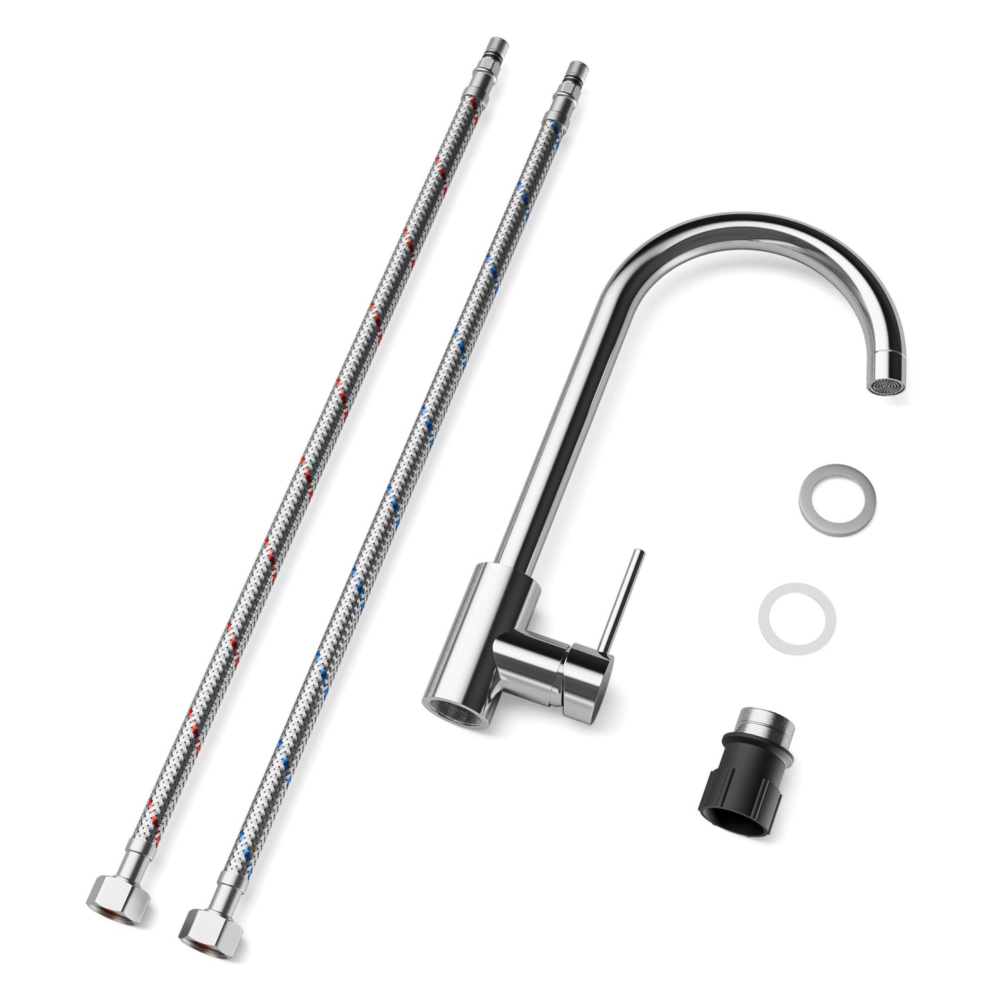 ANW HOME High-Arc Chrome Kitchen Faucet with 360° Swivel Spout – 365 mm
