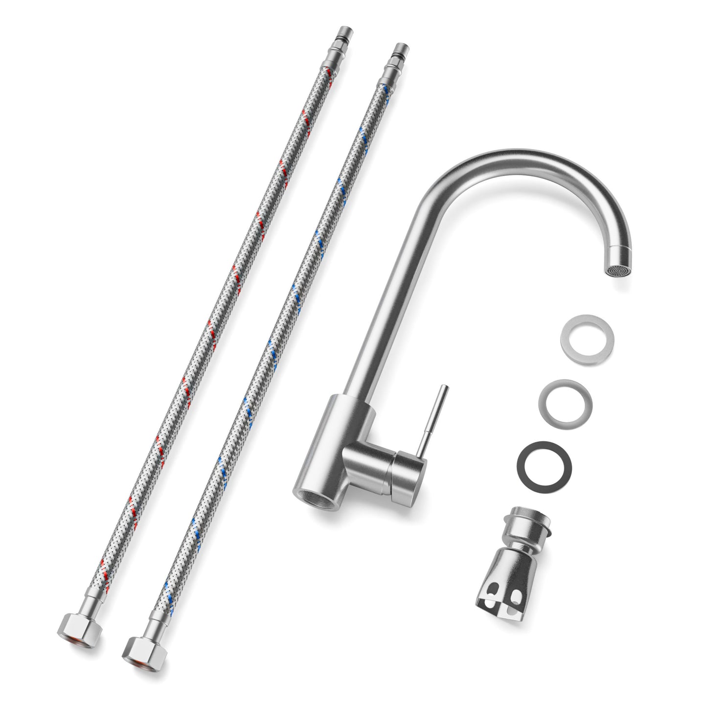 ANW HOME High-Arc Brushed Inox Kitchen Faucet with 360° Swivel Spout – 365 mm