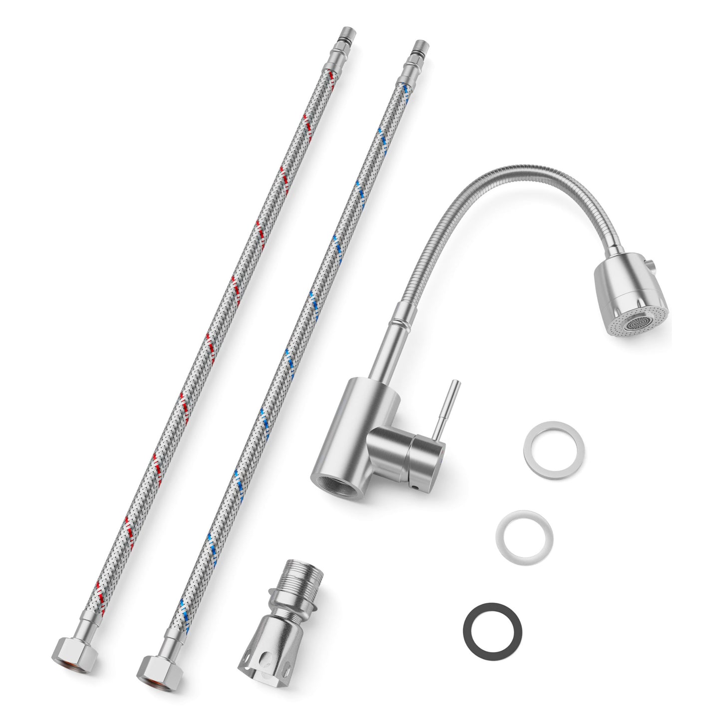 ANW HOME Medium-Arc Brushed Inox Kitchen Faucet with 360° Swivel Spout – 330 mm