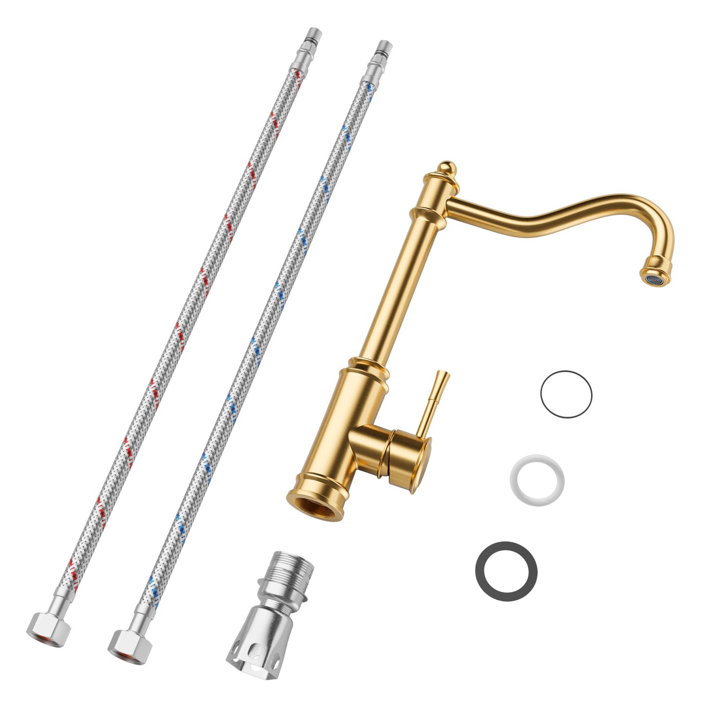 ANW HOME Brushed Gold Kitchen Faucet with Straight 360° Swivel Spout – 345 mm