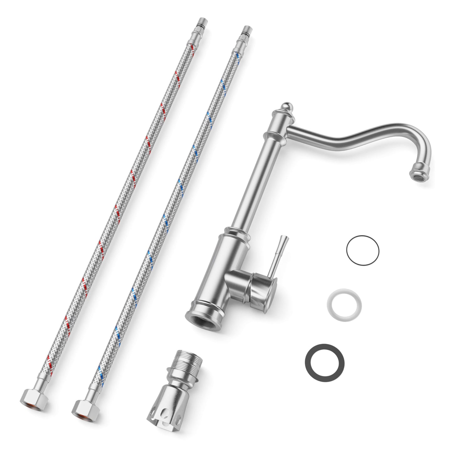 ANW HOME Brushed Inox Kitchen Faucet with Straight 360° Swivel Spout – 345 mm