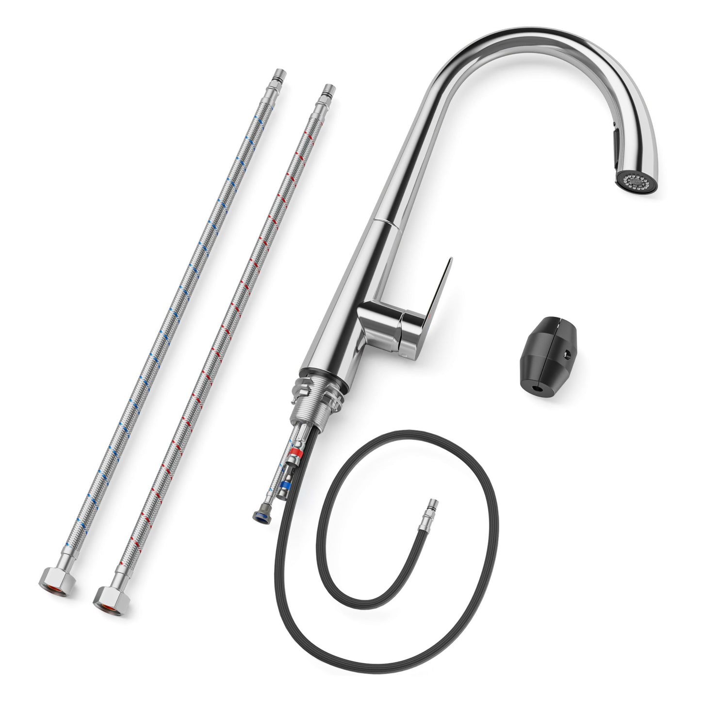 ANW HOME Medium-Arc Chrome Kitchen Faucet with Pull-Out Spout and 360° Rotation – 430 mm