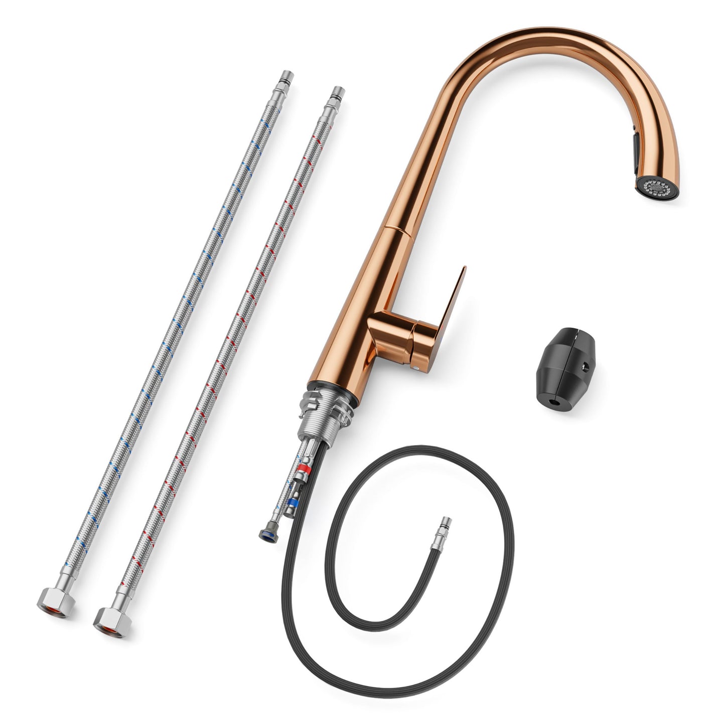 ANW HOME Medium-Arc Rose Gold Kitchen Faucet with Pull-Out Spout and 360° Rotation – 430 mm