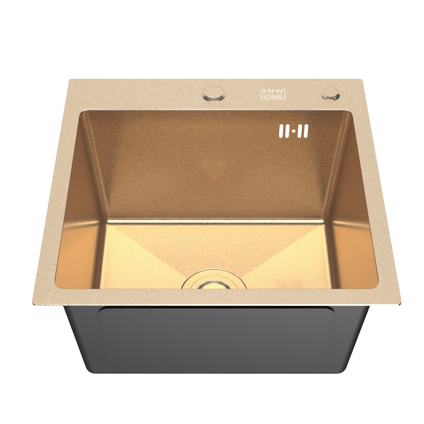46x45 cm Single-Bowl Kitchen Sink – Gold Finish, 220 mm Deep, Top-Mount, Accessories Included