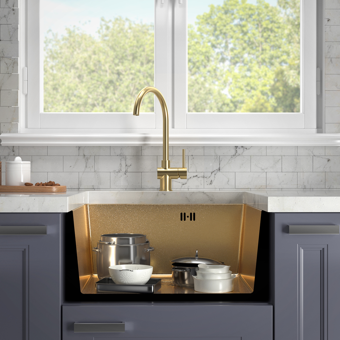 Elegant Gold PVD Steel Kitchen Sink 54x44 cm + Free Siphon