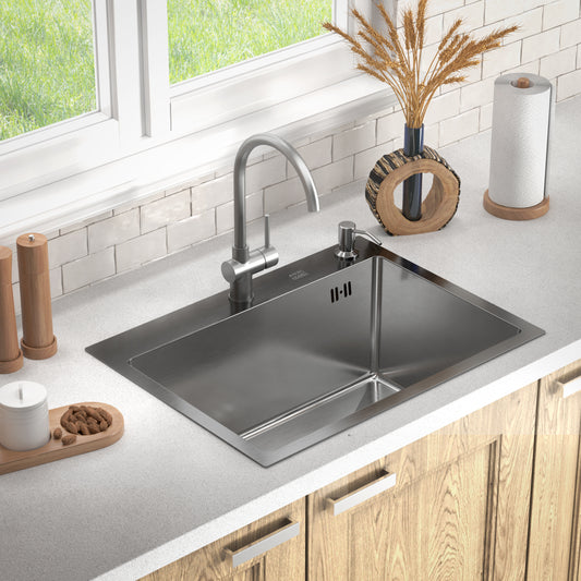 Zlew kuchenny ANW HOME 6045 Nano Silver ze stali nierdzewnej 60 x 45 cm – pojedyncza komora, montaż od góry, głębokość 220 mm