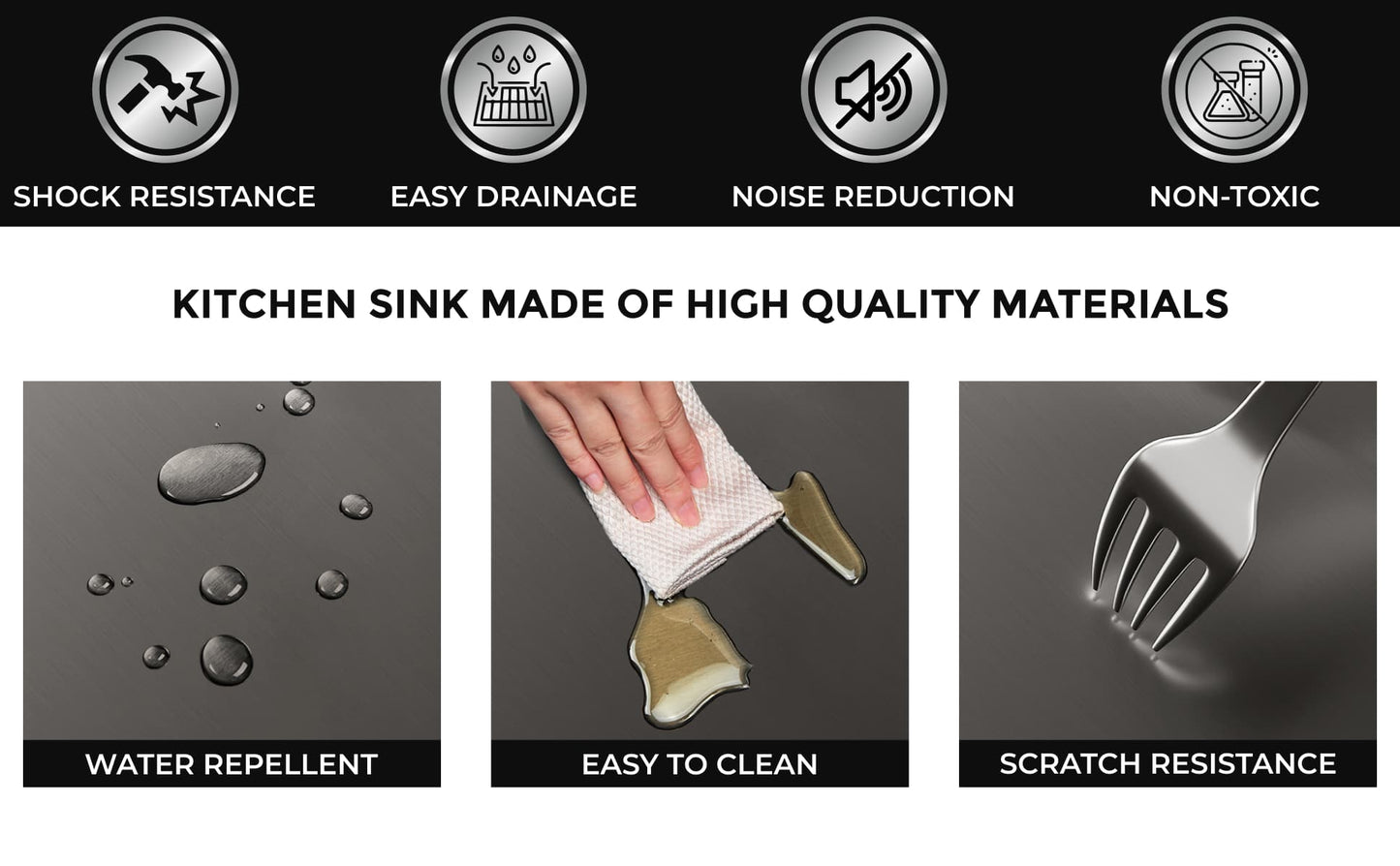 ANW HOME Graphit-Küchenspüle – 78 x 50 x 22 cm, Edelstahl, Top-Mount, Komplettset