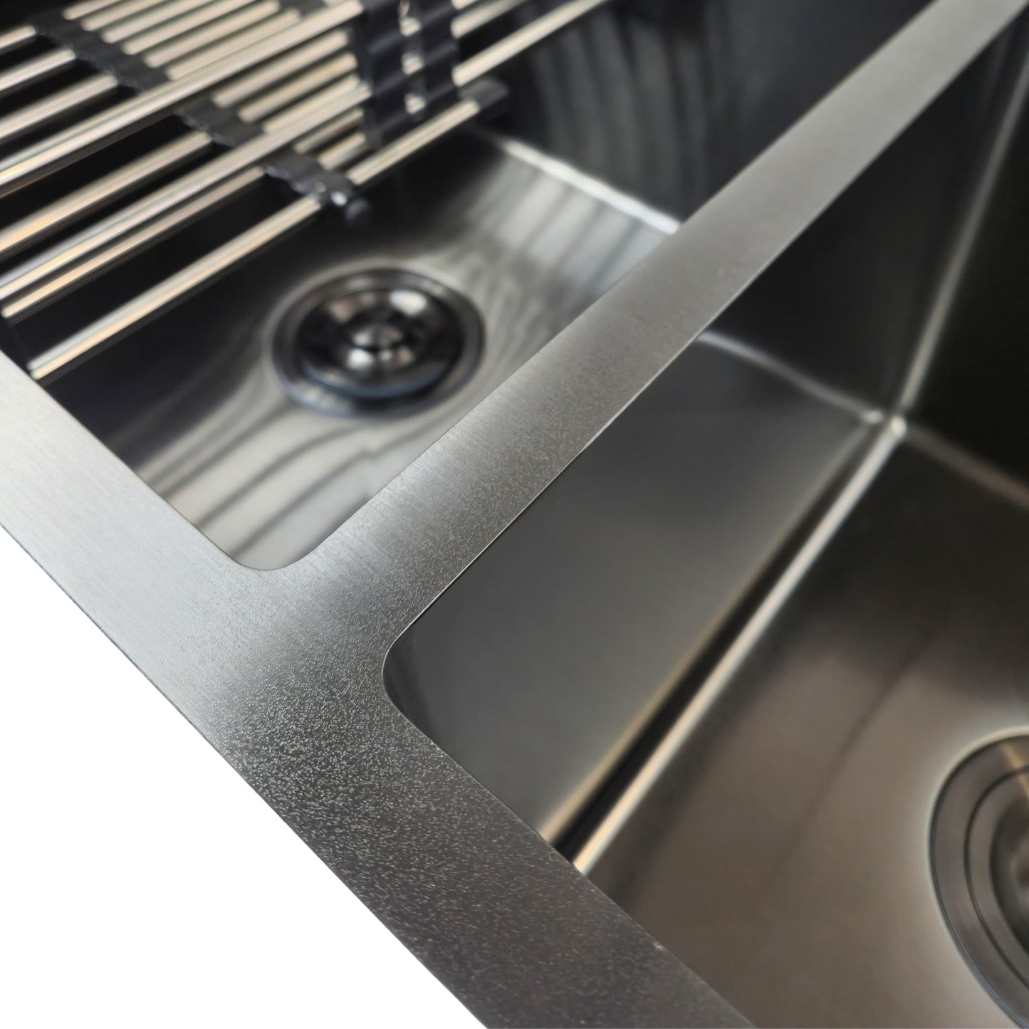 ANW HOME 780x430x220 mm Double Bowl Kitchen Sink – Nano Black Stainless Steel Top Mount
