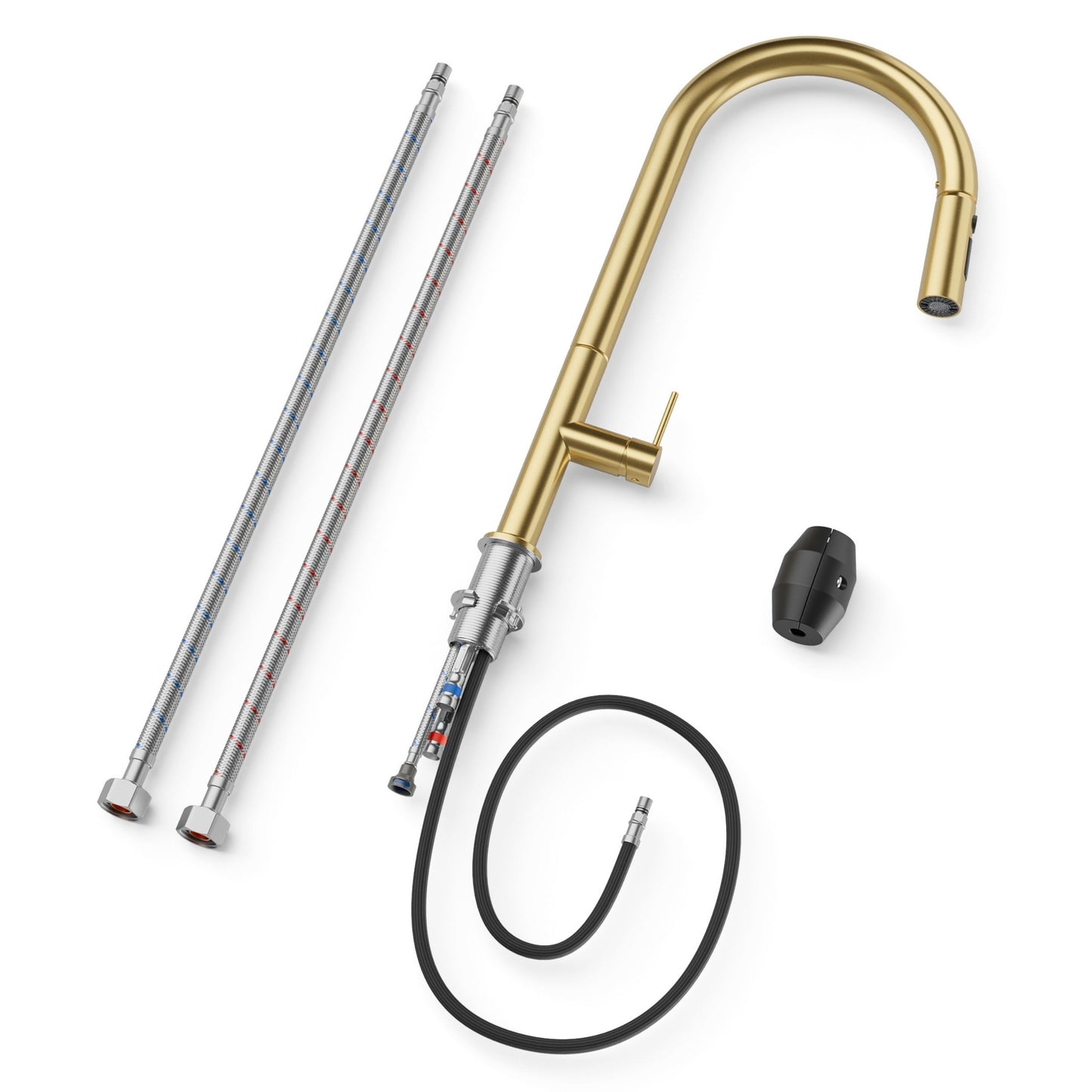 ANW HOME High-Arc Brushed Gold Kitchen Faucet with Pull-Out Spout and 360° Rotation – 455 mm