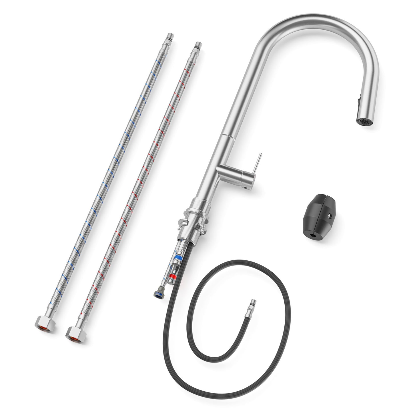 ANW HOME High-Arc Brushed Inox Kitchen Faucet with Pull-Out Spout and 360° Rotation – 455 mm