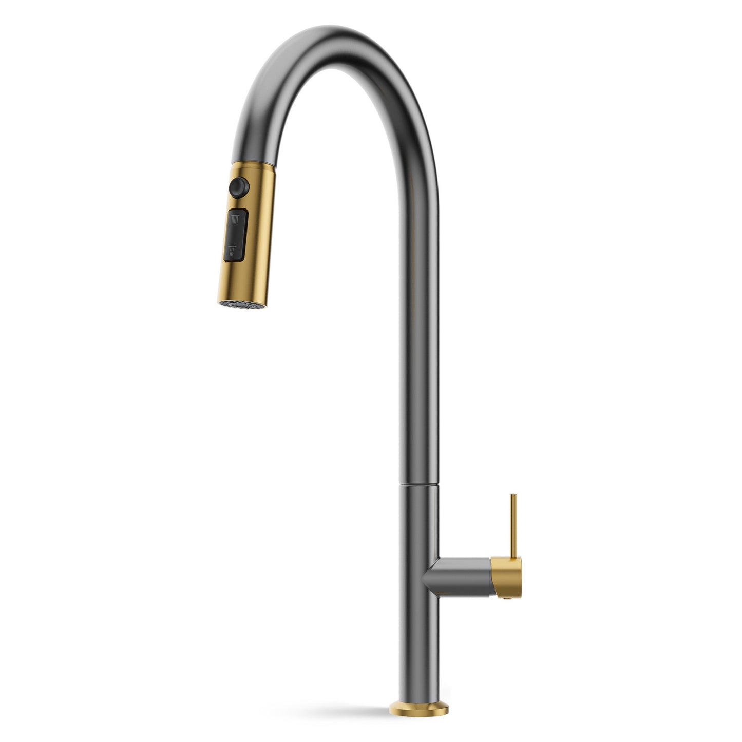 ANW HOME High-Arc Graphite & Gold Kitchen Faucet with Pull-Out Spout and 360° Rotation – 455 mm