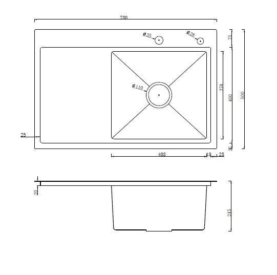 Zlew kuchenny ANW HOME Nano Silver – 78 x 50 x 21 cm, stal nierdzewna, montaż od góry, komplet