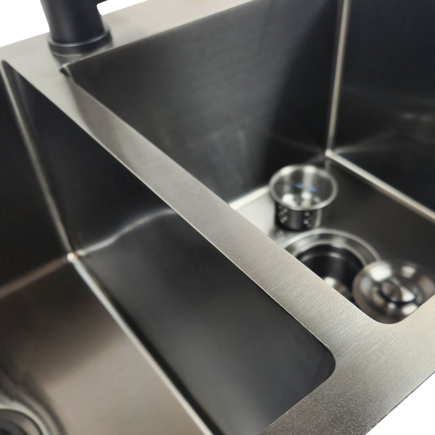 ANW HOME 780x430x220 mm Double Bowl Kitchen Sink – Nano Black Stainless Steel Top Mount