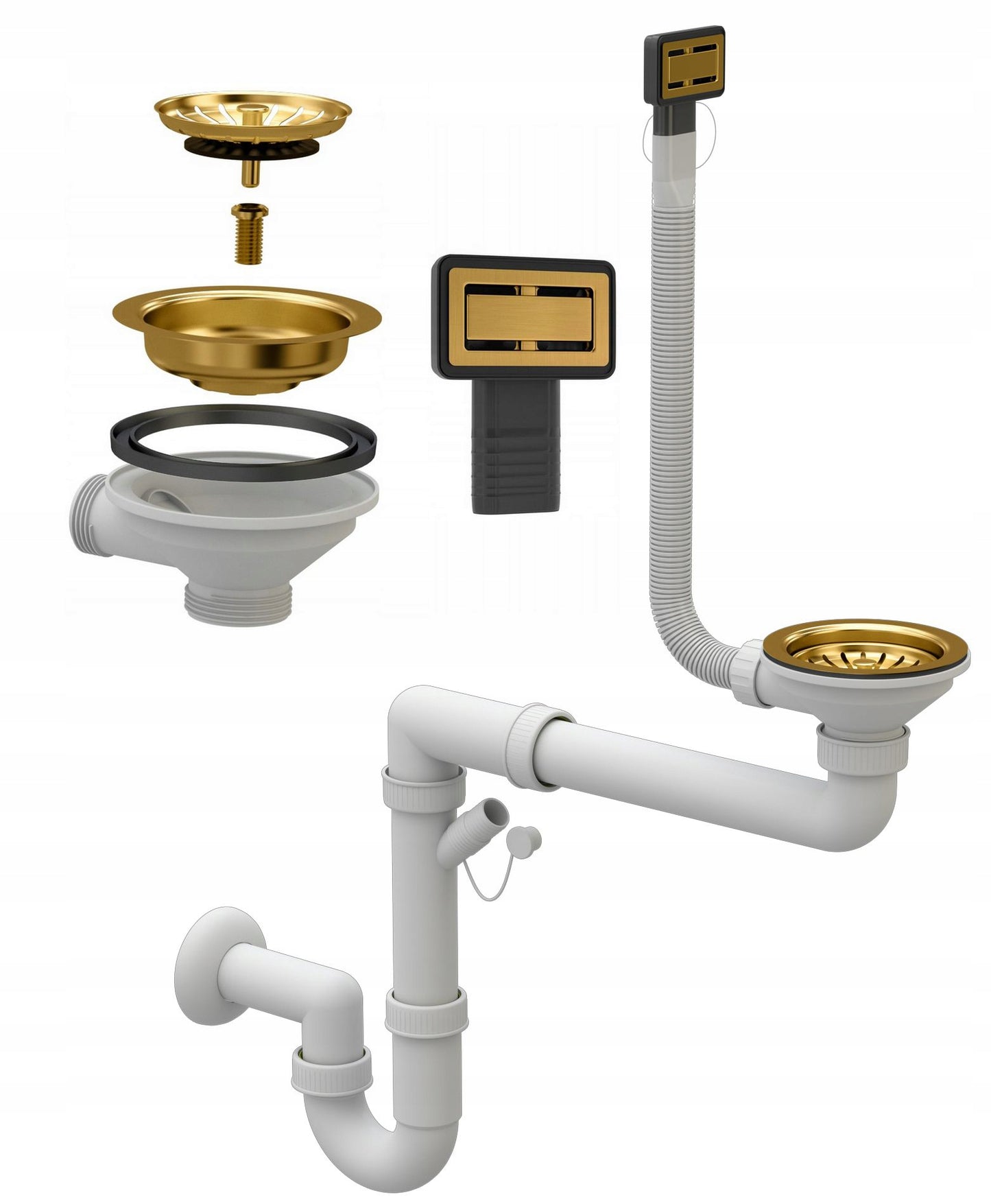 Under-Mount Gold Stainless Steel Kitchen Sink 44x44 cm, PVD Finish, Free Siphon Included