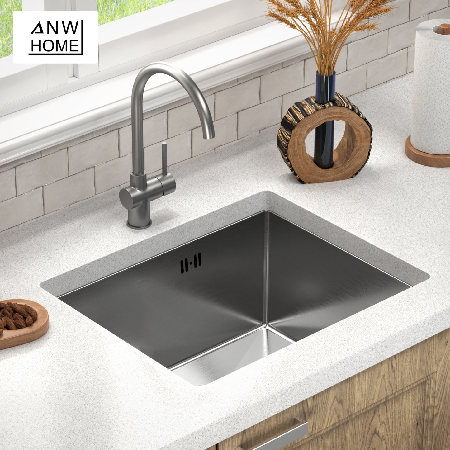 Evier monocuve Inox 54x44 à encastrer + siphon