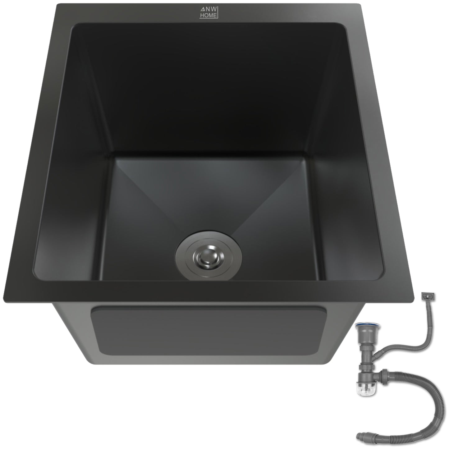 ANW HOME Unterbauspüle, Einzelbecken, Graphit, Nano Schwarz, Edelstahl, 37 x 45 x 22 cm – langlebig, hygienisch, schalldicht