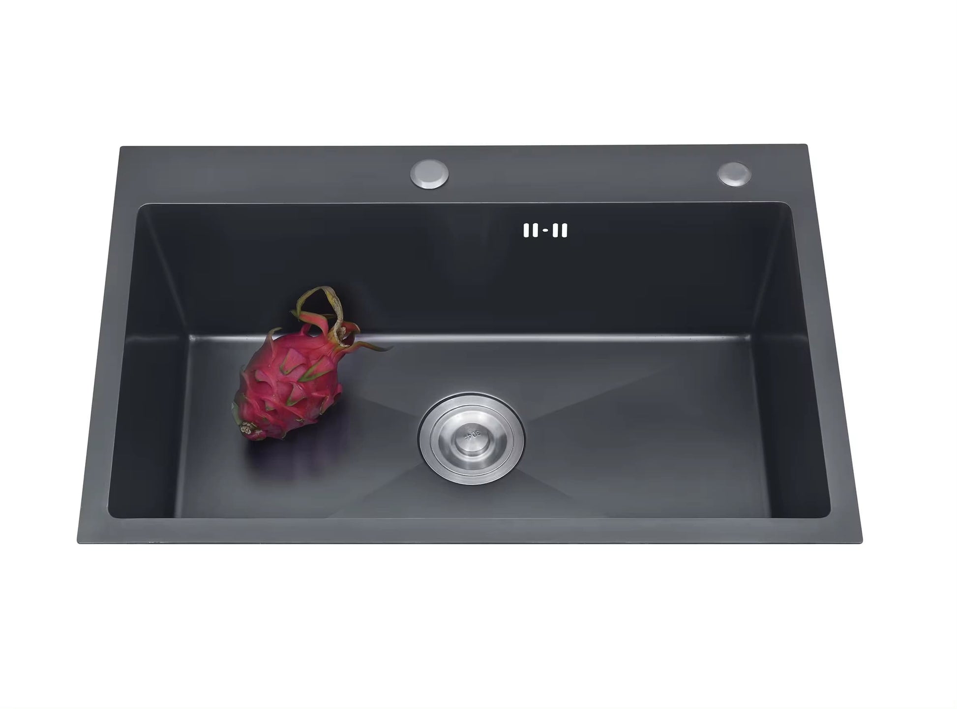 graphite kitchen sink black color with size 60×49, with fruit inside