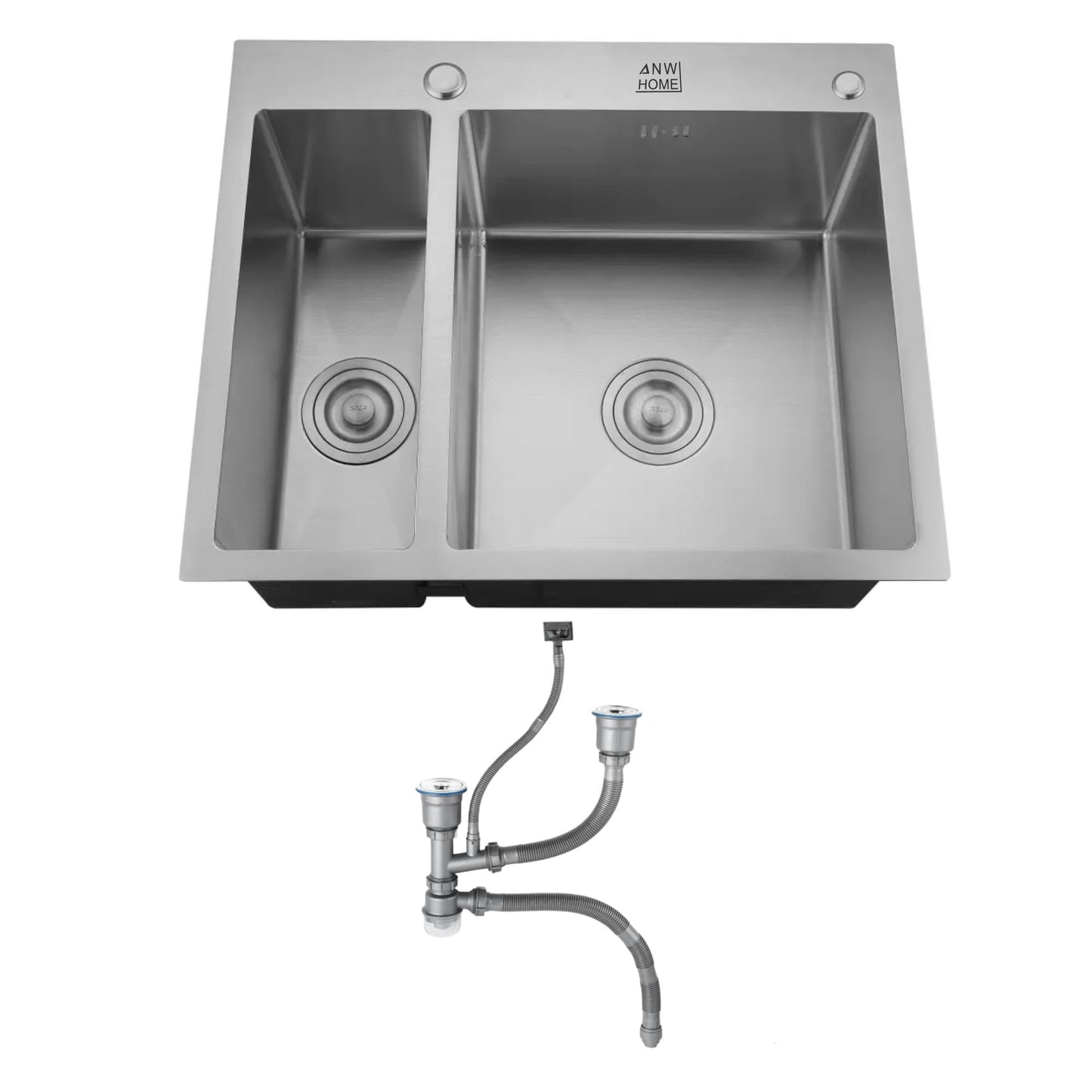 ANW HOME Nano Silber Edelstahl-Küchenspüle 61x51x22 cm – Top Mount, Hygienisch, Kratzfest, Schalldicht