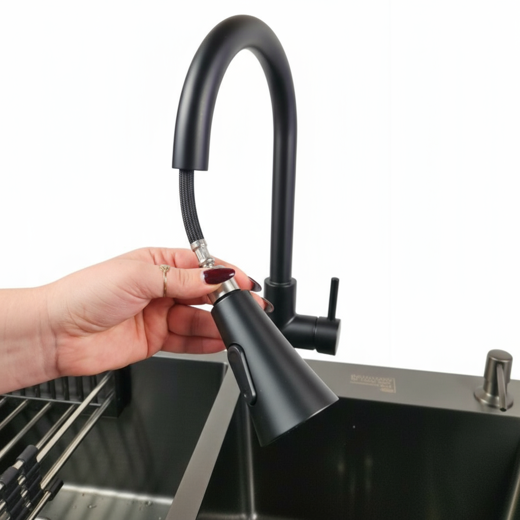 Küchenarmatur JF-7020B mit ausziehbarem Kopf, Graphit, 2 Modi, 400mm