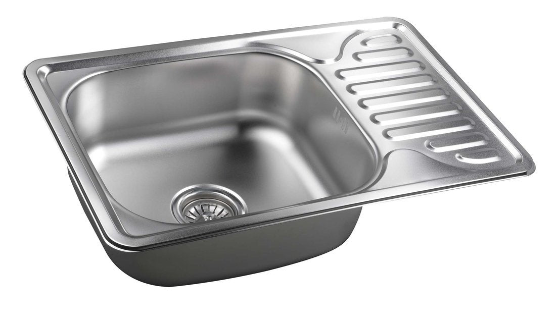 ANW HOME 66 x 42 x 16 cm Edelstahl-Küchenspüle mit Abtropffläche – Silber Satin, Top Mount, Wendbar
