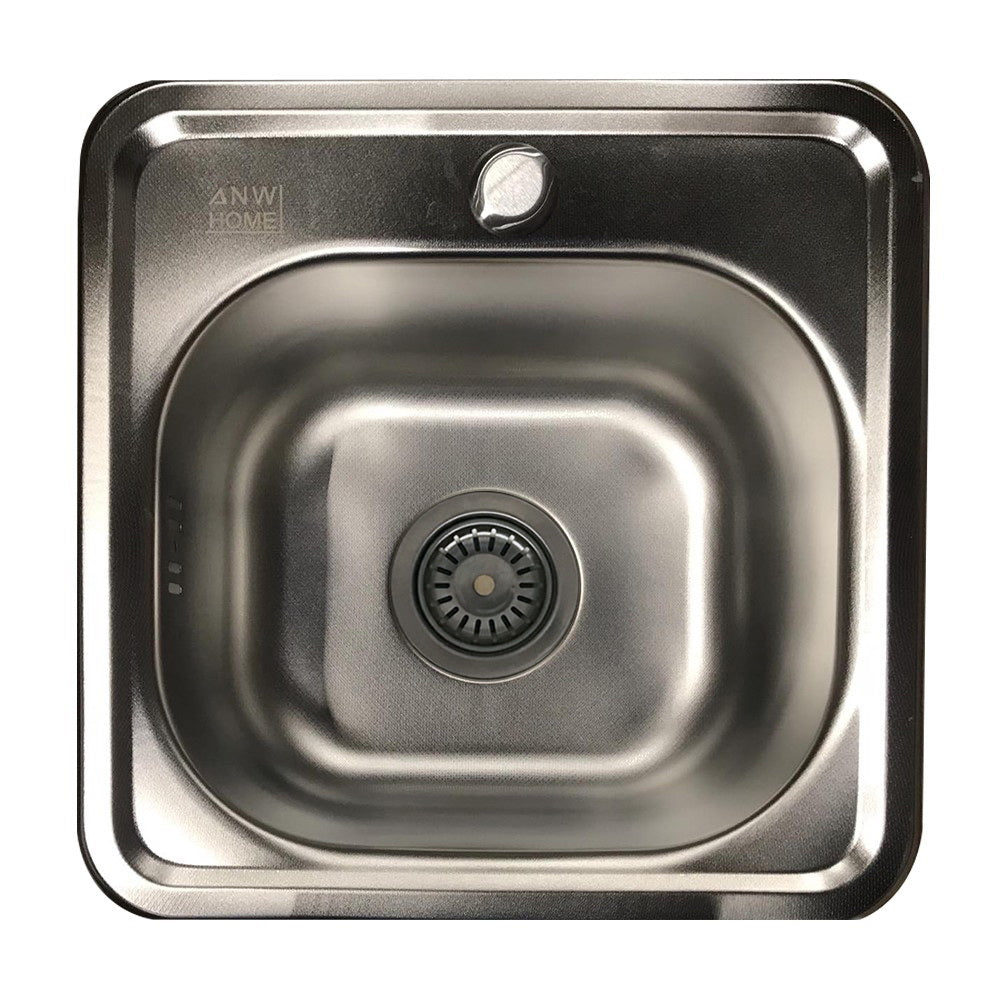 Zlew kuchenny ANW HOME 38x38 cm, jednokomorowy, ze stali nierdzewnej – Silver Micro Decor, montowany od góry, antybakteryjny