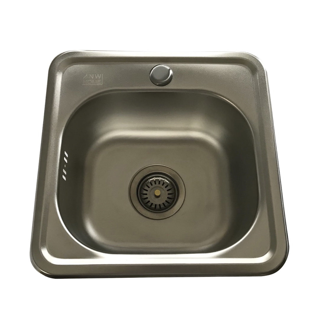 Zlew kuchenny ANW HOME 38x38 cm, jednokomorowy, ze stali nierdzewnej – Silver Micro Decor, montowany od góry, antybakteryjny