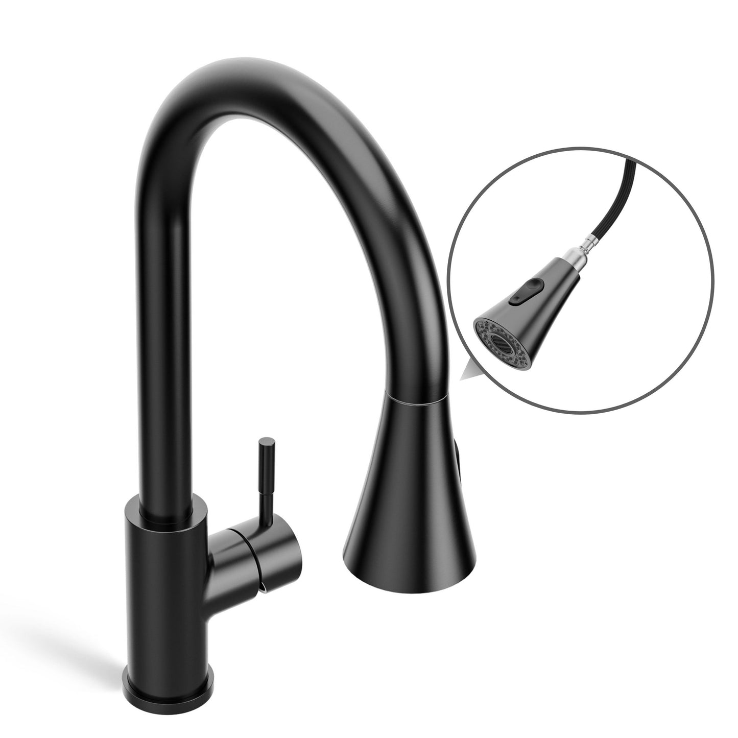 ANW HOME High-Arc Matte Graphite Kitchen Faucet with Pull-Out Spout and 360° Rotation – 410 mm