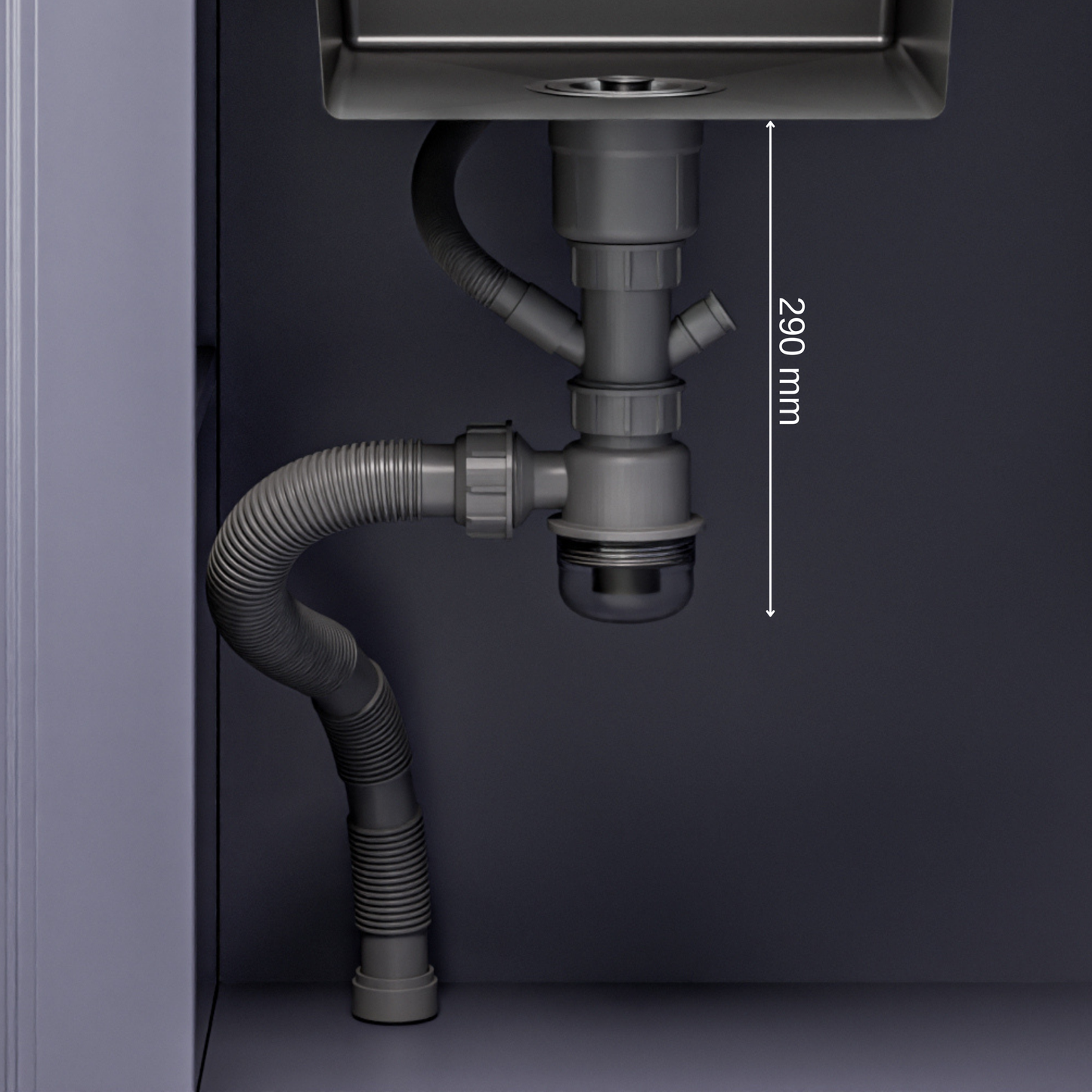 ANW HOME Spülbecken 47x45 cm, Küchenspüle als Unterbauspüle mit 1 Becken, Graphit PVD, Nano-Beschichtung, Stärke 3.0+1 mm, mit Siphon