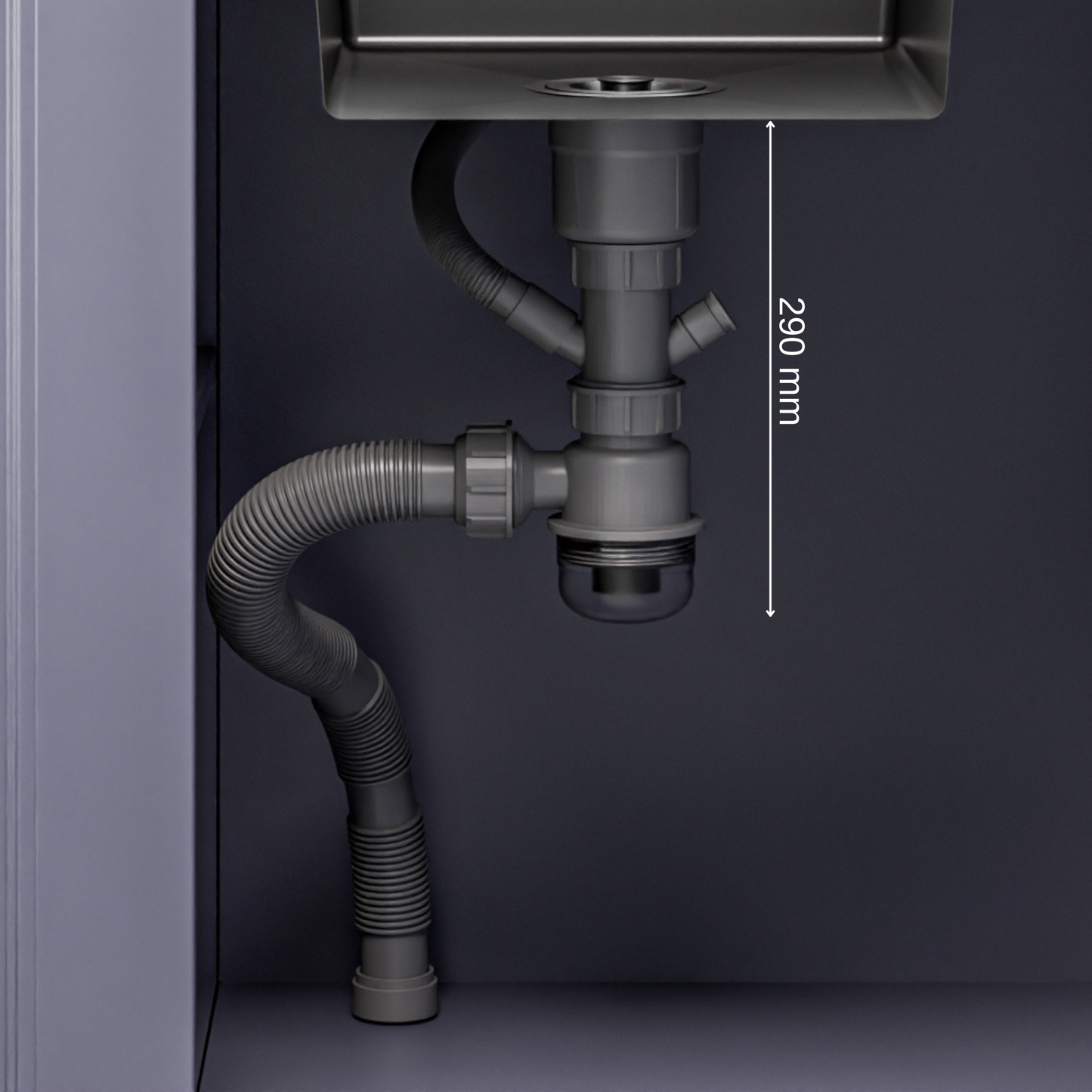 ANW HOME Lavello Cucina 1 Vasca Acciaio Inox 50x50 cm Senza Gocciolatoio, Grafite PVD con Rivestimento Nano, Spessore 3,0+1 mm, Profondità 22 cm, con Sifone