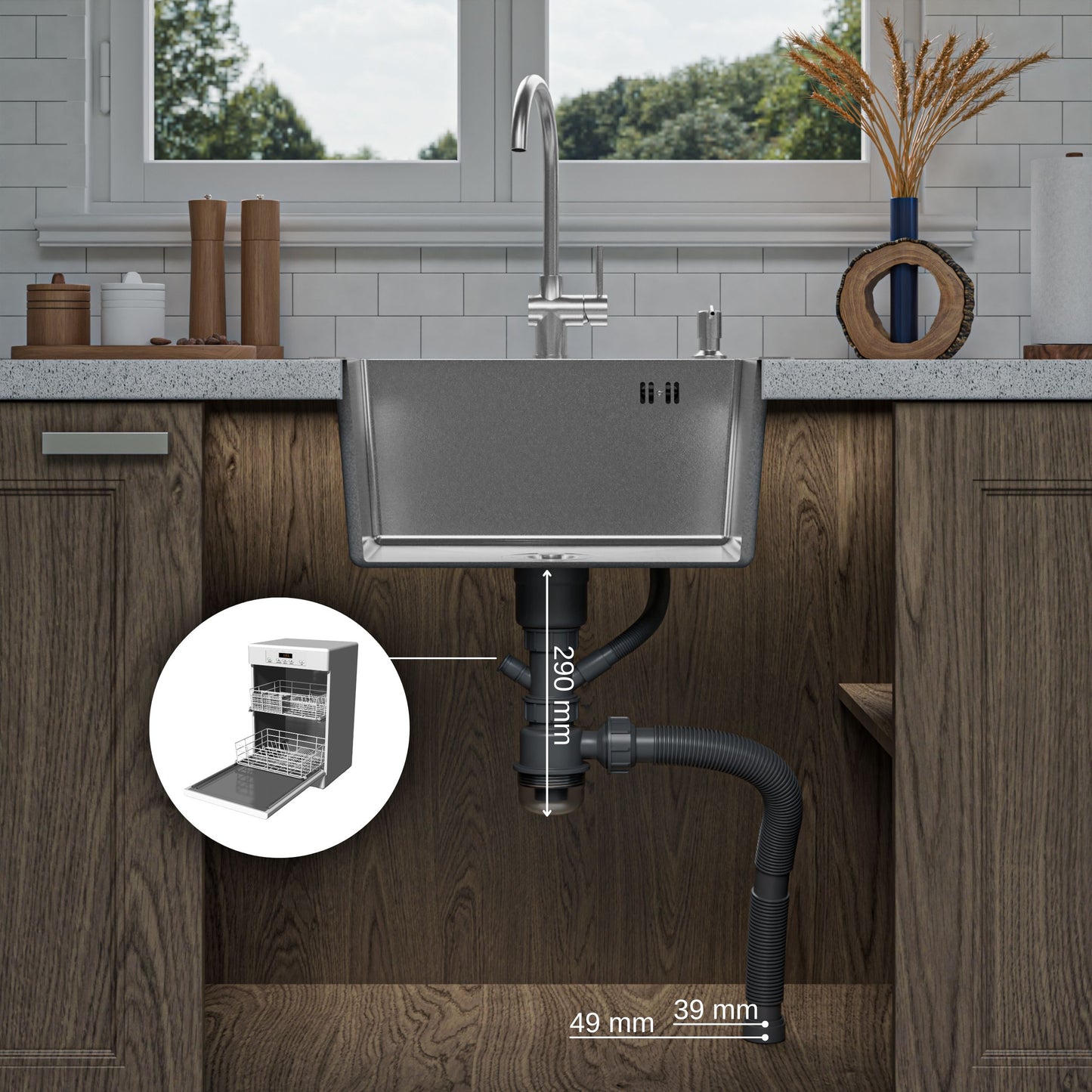 ANW HOME 50x45x22 cm Silver Nano Stainless Steel Kitchen Sink – Single Bowl, Top Mount, Scratch-Resistant