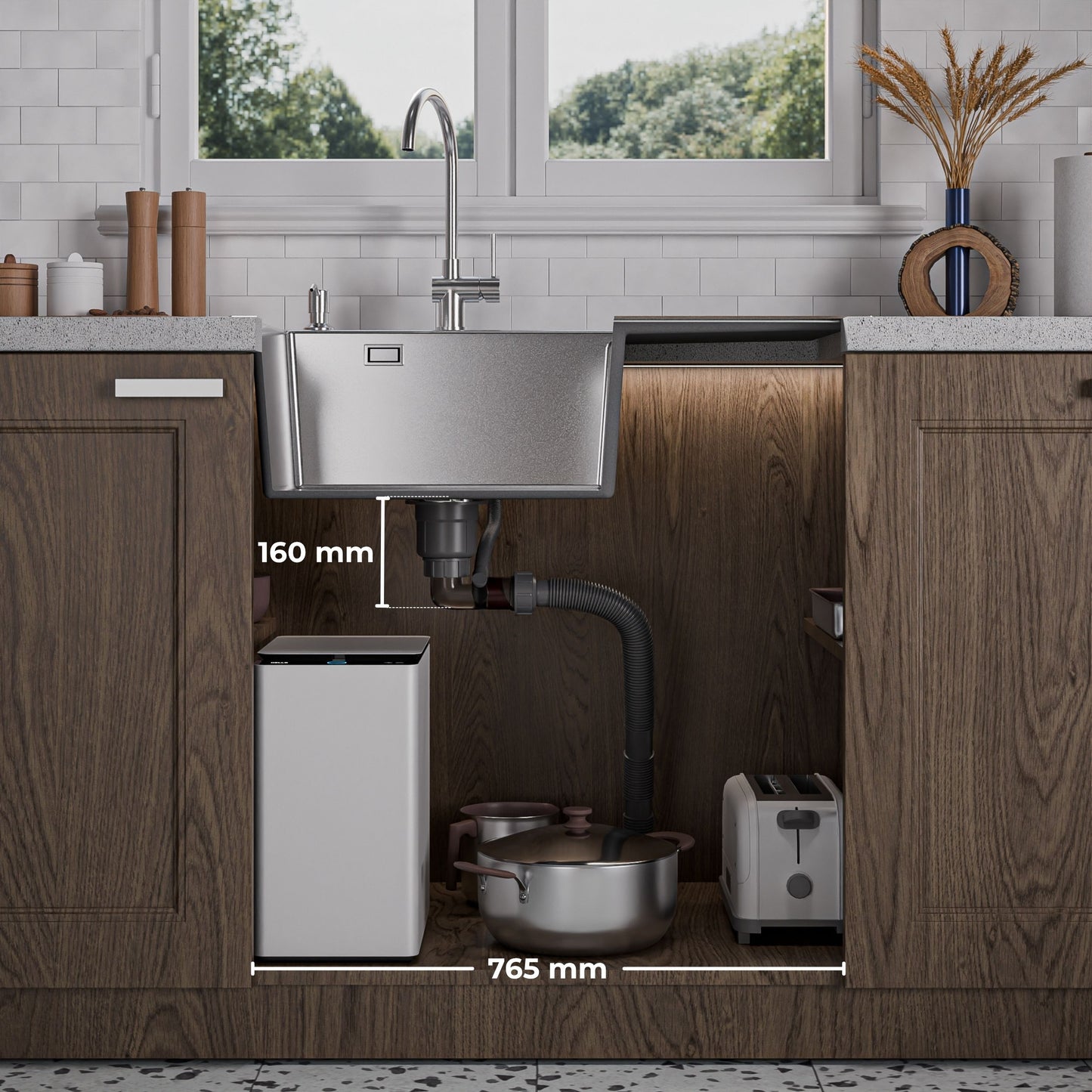 ANW HOME Fregadero Cocina 1 Seno, sobre Encimera con Escurridor, Fregadero Cocina Acero Inoxidable 304, 78x50 cm, Plata, Acabado Nano, Grosor 3,0/1 mm, con Sifón y Dispensador