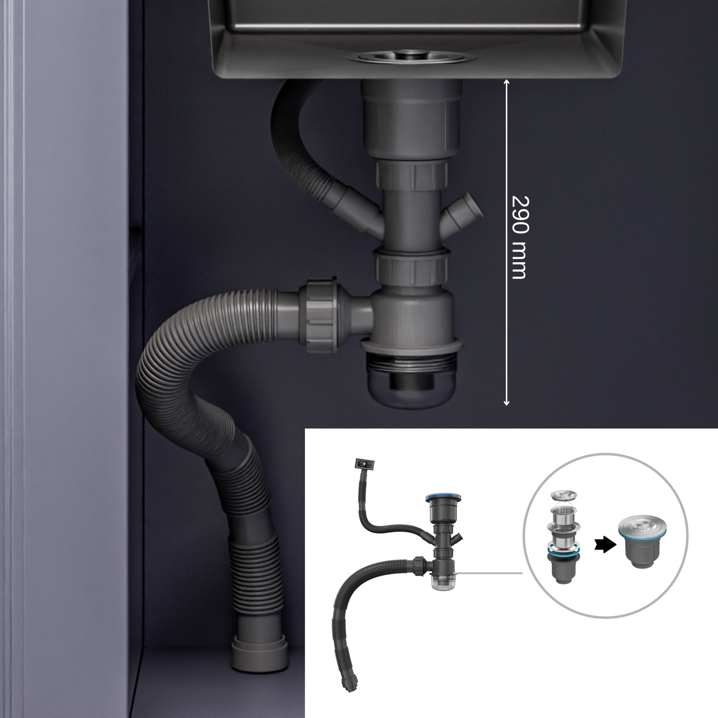 ANW HOME Fregadero Cocina 1 Seno, Fregadero Bajo Encimera Acero Inox 54x44, Profundidad 22 cm, Grosor 3.0+1 mm, Nano Revestimiento, con Sifón