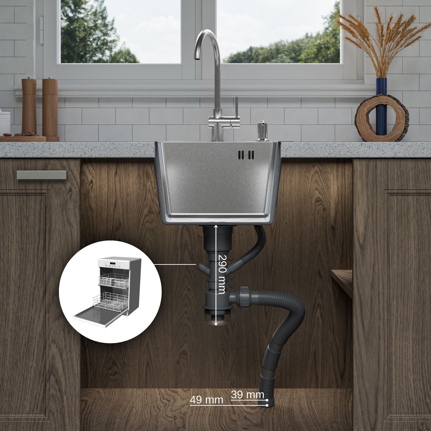 ANW HOME Spülbecken, Küchenspüle aus Edelstahl, 40x45 cm, Einbauspüle 1 Becken, mit Nano-Beschichtung, Stärke 3.0+1 mm, mit Siphon und Seifenspender