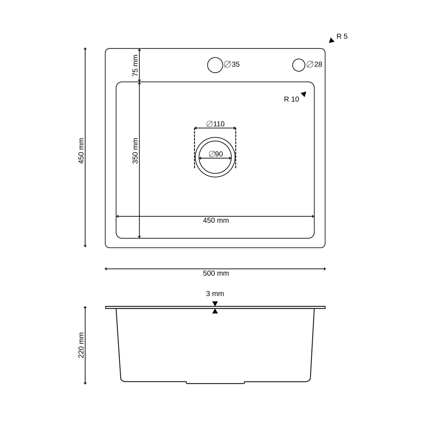 ANW HOME 50x45x22 cm Silver Nano Stainless Steel Kitchen Sink – Single Bowl, Top Mount, Scratch-Resistant