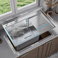 ANW HOME Fregadero Cocina 1 Seno, sobre Encimera con Escurridor, Fregadero Cocina Acero Inoxidable 304, 78x50 cm, Plata, Acabado Nano, Grosor 3,0/1 mm, con Sifón y Dispensador