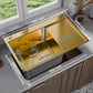 ANW HOME Spülbecken Küchenspüle Einbauspüle 1 Becken mit Abtropffläche Edelstahl 304 78x50 cm Gold PVD Nano-Beschichtung Stärke 3,0+1 mm mit Siphon, Seifenspender und Korb