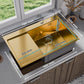 ANW HOME Evier Cuisine 1 Bac avec Égouttoir, Evier Inox à Encastrer 304, 78x50 cm, Or PVD, Finition Nano, Épaisseur 3,0+1 mm