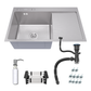 ANW HOME Kitchen Sink, Single Bowl Kitchen Sink with Drainer, Stainless Steel 304, 78x50 cm, Silver, Nano-Coated Finish, Thickness 3.0/1 mm, Topmount, with Waste Trap and Soap Dispenser