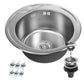 ANW HOME Spülbecken Küche, Küchenspüle Edelstahl 1 Becken, Einbauspüle Rund  49 cm, Silber, Anti-Kratz-Oberfläche, Stärke 1 mm, 18 cm Tiefe, mit Siphon
