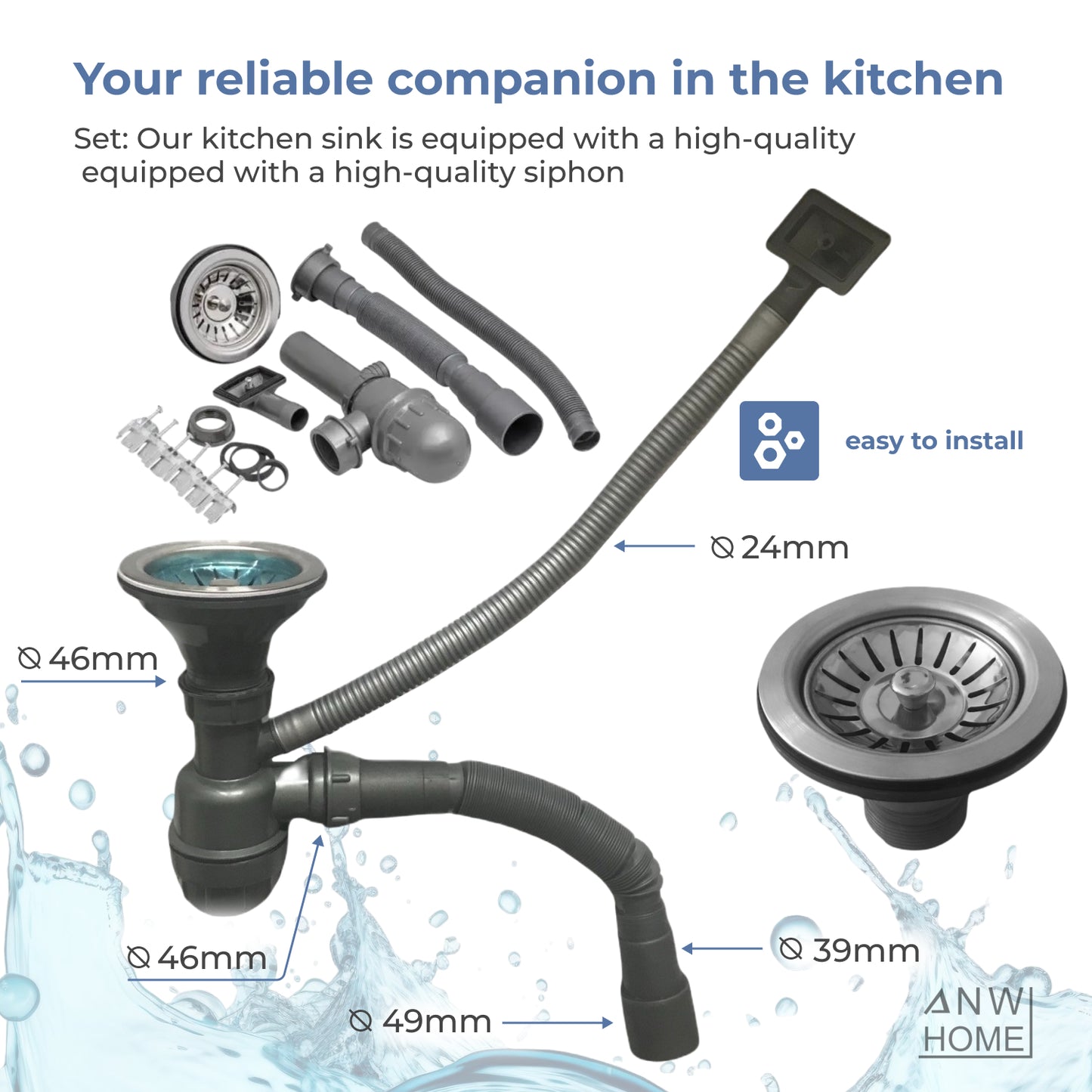 Virtuves izlietne ar izlietni Satin 66x42 + sifons