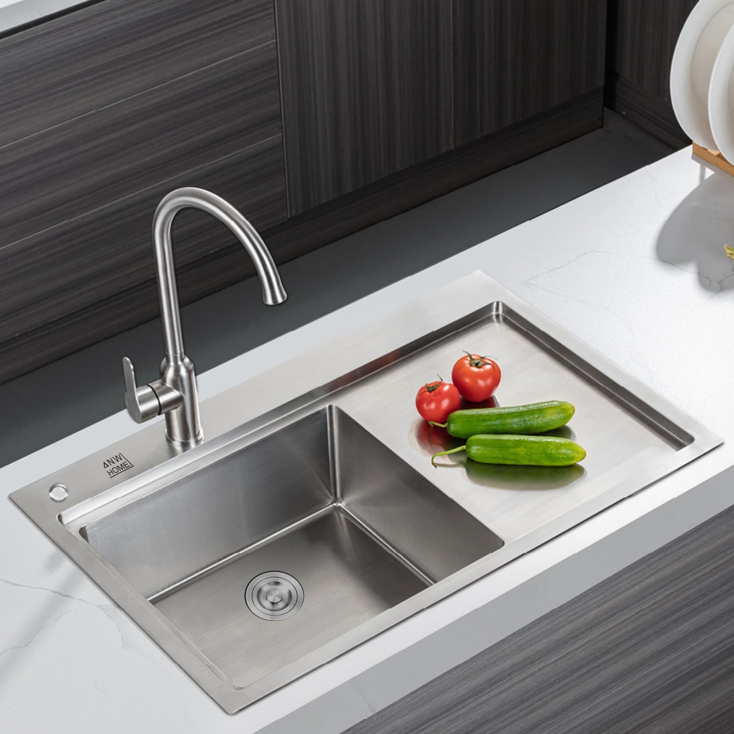 Evier monocuve avec égouttoir INOX 78x50R + accessoires